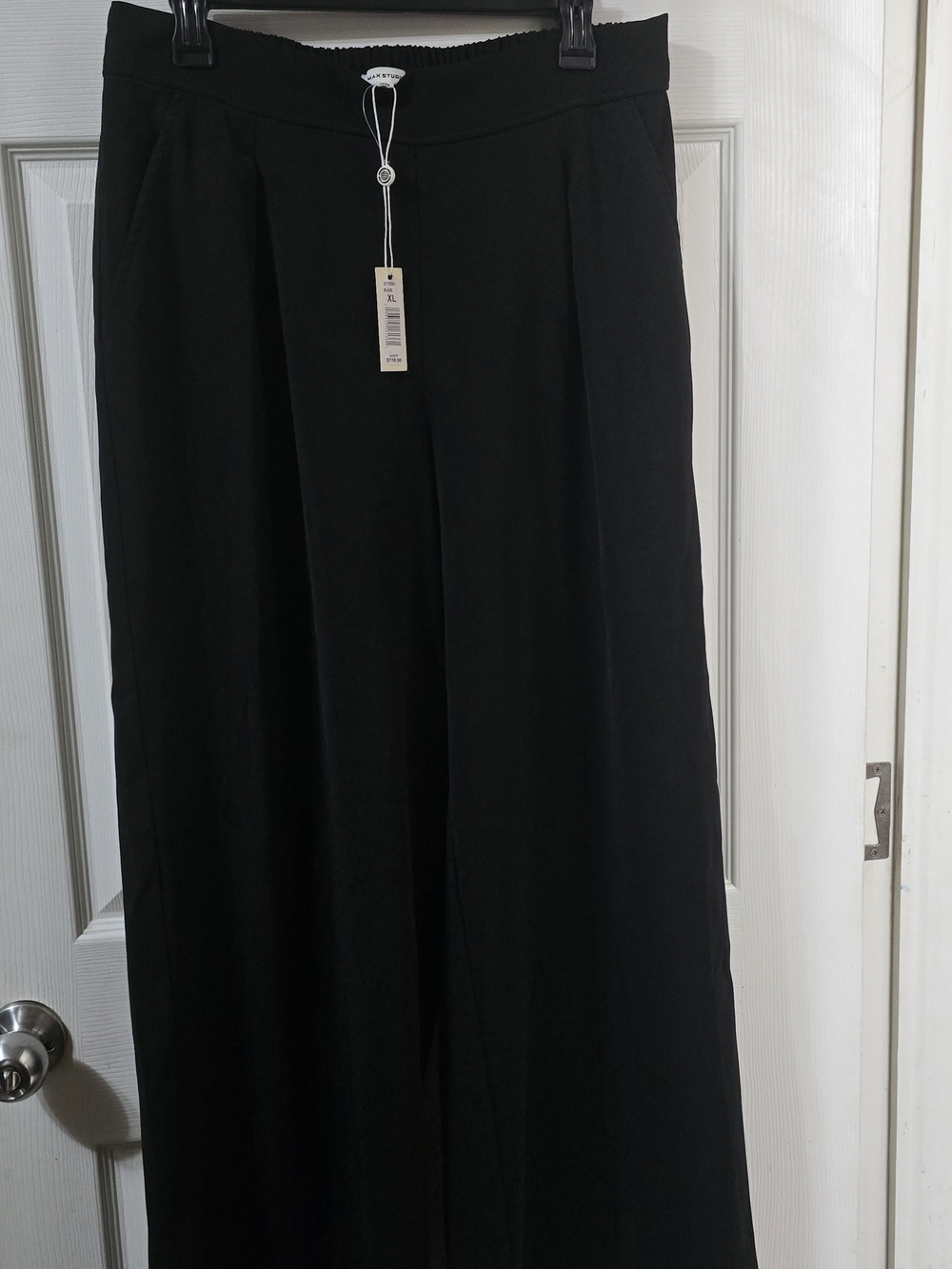 Max Studio Black Elastic-Waist Wide Leg Pants
